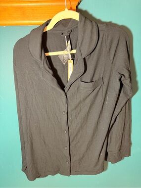 SKIMS Black Long-Sleeve Button Pajama Top